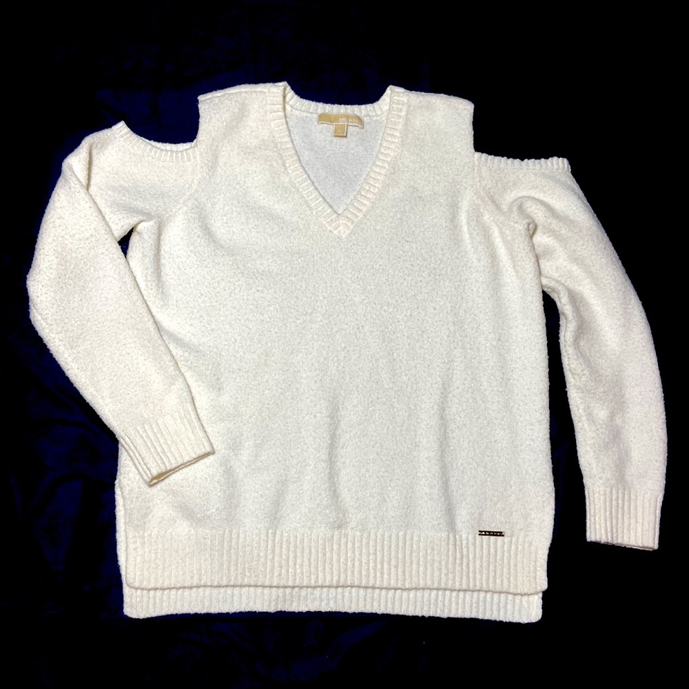 Michael KORS Cold Shoulder Sweater. Cream Color. Size Large. HI-LO Hem. - Picture 1 of 9